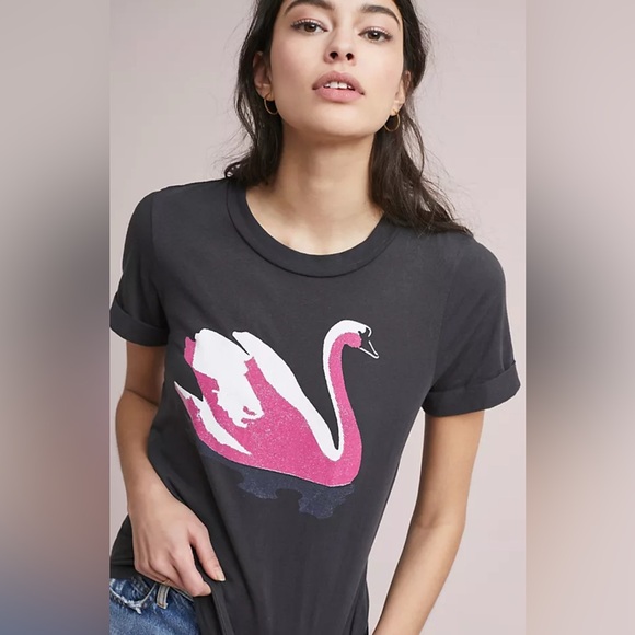 Anthropologie Tops - Anthropologie Sol Angeles Mita Swan Graphic Tee Black Cotton Made in USA EUC
